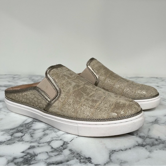 Botkier Hayden Leather Croc Embossed Slip On Mule Open Back Sneakers Beige 8.5 - Picture 1 of 9